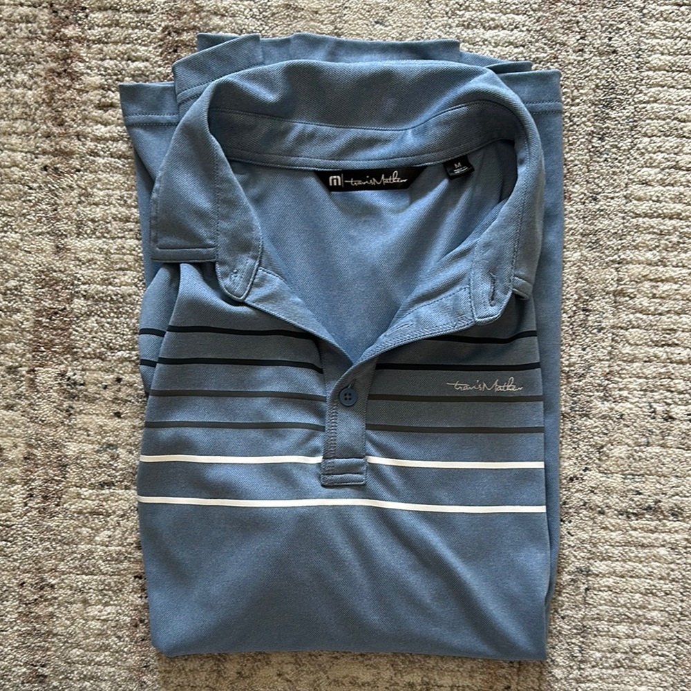 Travis Mathew Striped Blue Polo Shirt